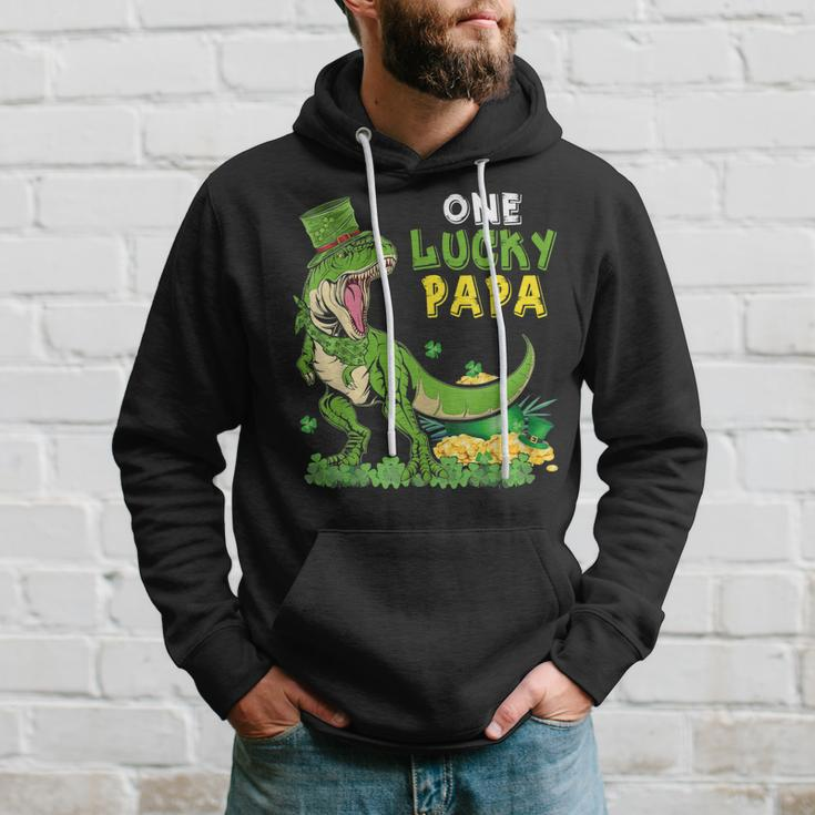 One Lucky Papa Funny St Patricks Day T-Rex Leprechaun Gift Hoodie Gifts for Him