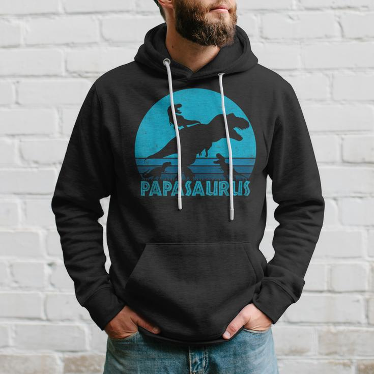 Papasaurus 3 Kids Vintage Retro Sunset Funny Gift For Dad Hoodie Gifts for Him