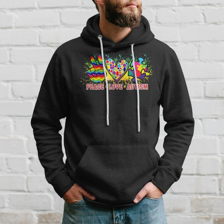 Peace Love Autism Mom Dad Kids Women Autism Awareness Hoodie Gifts for Him