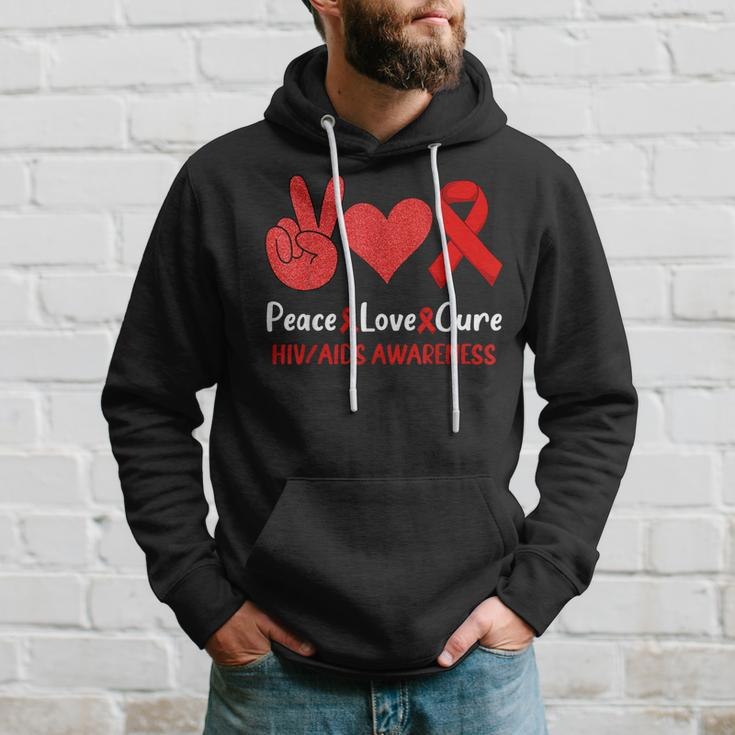 Peace Love Cure World Aids Day HivAids Awareness Men Women Men Hoodie Graphic Print Hooded Sweatshirt Gifts for Him
