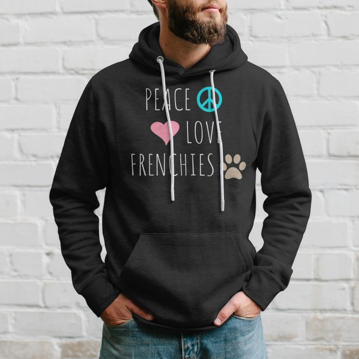 Peace Love Frenchies Cute Dog Puppy Pet Lover Men Hoodie Graphic Print Hooded Sweatshirt Gifts for Him