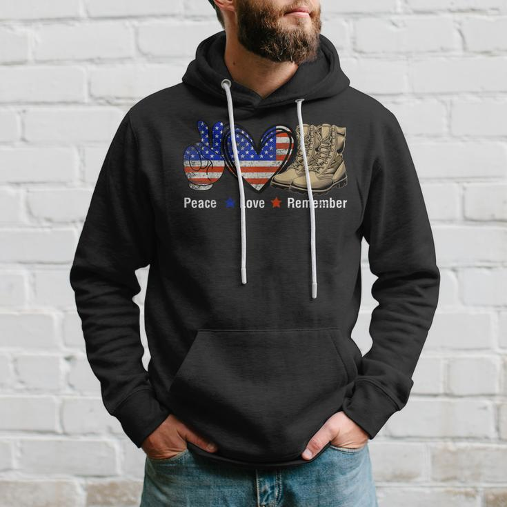 Peace Love Remember Combat Boots Usa Flag Veteran Day Hoodie Gifts for Him