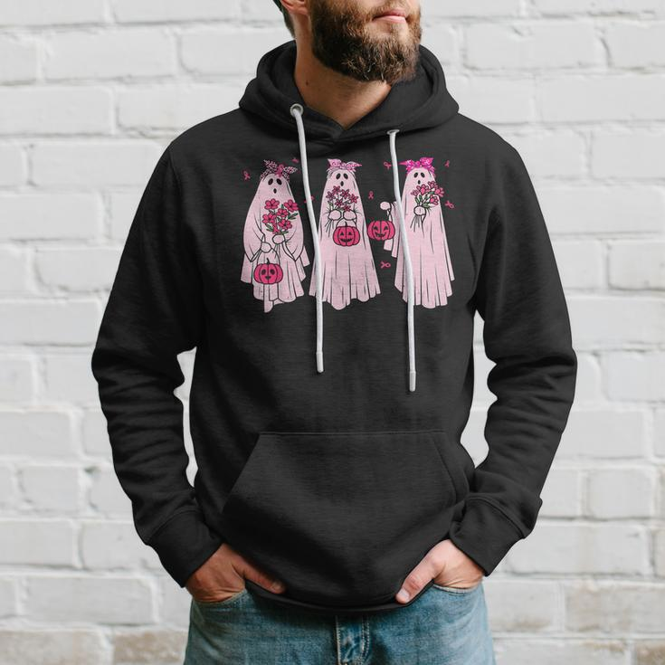 Pink Ribbon Breast Cancer Awareness Ghost Women Halloween Men Hoodie Graphic Print Hooded Sweatshirt Gifts for Him