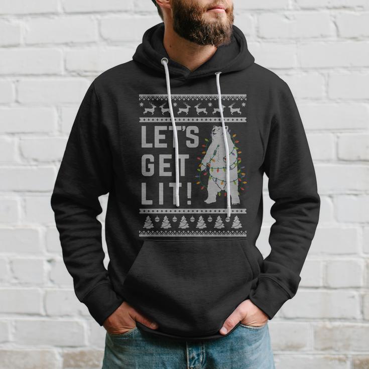 Polar Bear Lets Get Lit Xmas Ugly Christmas Funny Gift Hoodie Gifts for Him