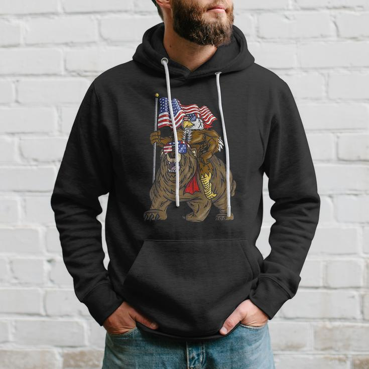 Proud American Bald Eagle Bear 4Th July Flag Christmas Men Hoodie Gifts for Him