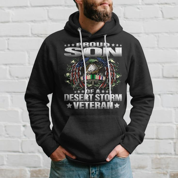 Proud Son Of A Desert Storm Veteran Military Vets Child Men Hoodie Graphic Print Hooded Sweatshirt Gifts for Him