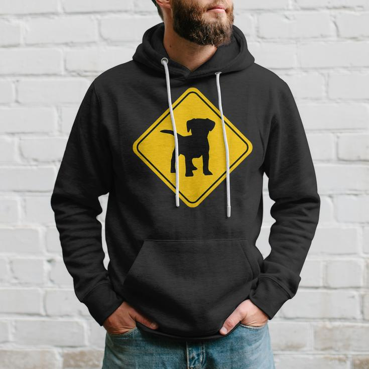 Puppy Dog Cute Crossing Road Sign Classic Minimalist Graphic Men Hoodie Graphic Print Hooded Sweatshirt Gifts for Him