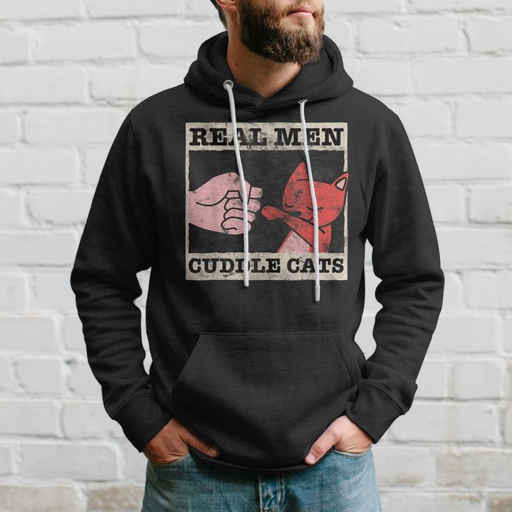 Real Men Cuddle Cats Funny Cat Dad Pet Cats Lover Hoodie Gifts for Him