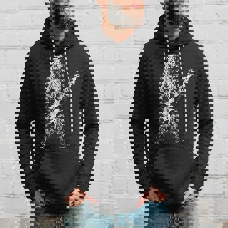 Retro Bear Playing Bass Guitar Bear Guitarist Music Lovers Hoodie Gifts for Him
