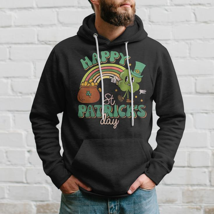 Retro Groovy Happy St Patricks Day Go Lucky Charm Shamrock Hoodie Gifts for Him