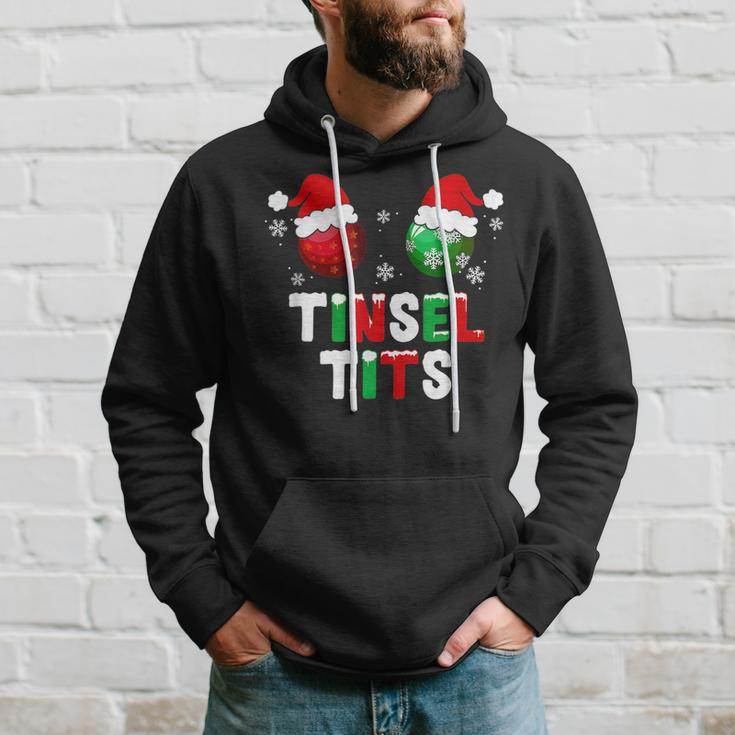 Retro Tinsel Tits And Jingle Balls Funny Matching Christmas Men Hoodie Graphic Print Hooded Sweatshirt Gifts for Him