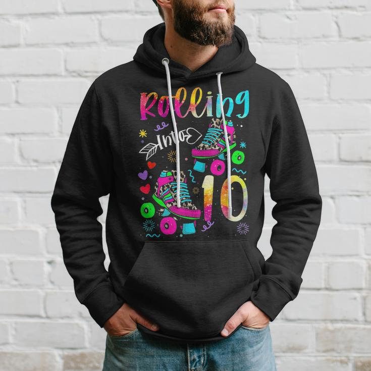 Rolling Into 10Th Birthday Leopard Roller Skates 10 Yrs Old Hoodie Gifts for Him