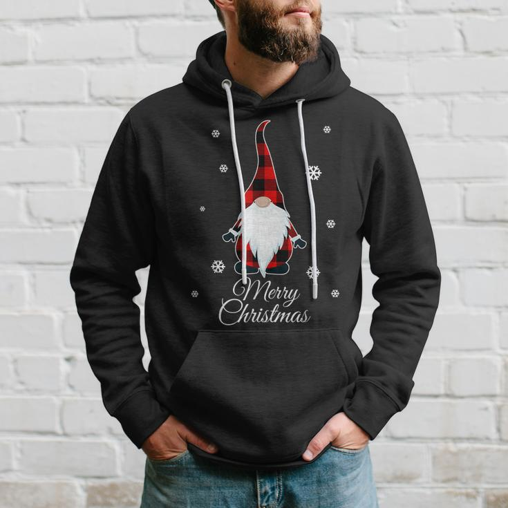 Santa Claus Garden Gnome Merry Christmas Buffalo Plaid Hoodie Gifts for Him