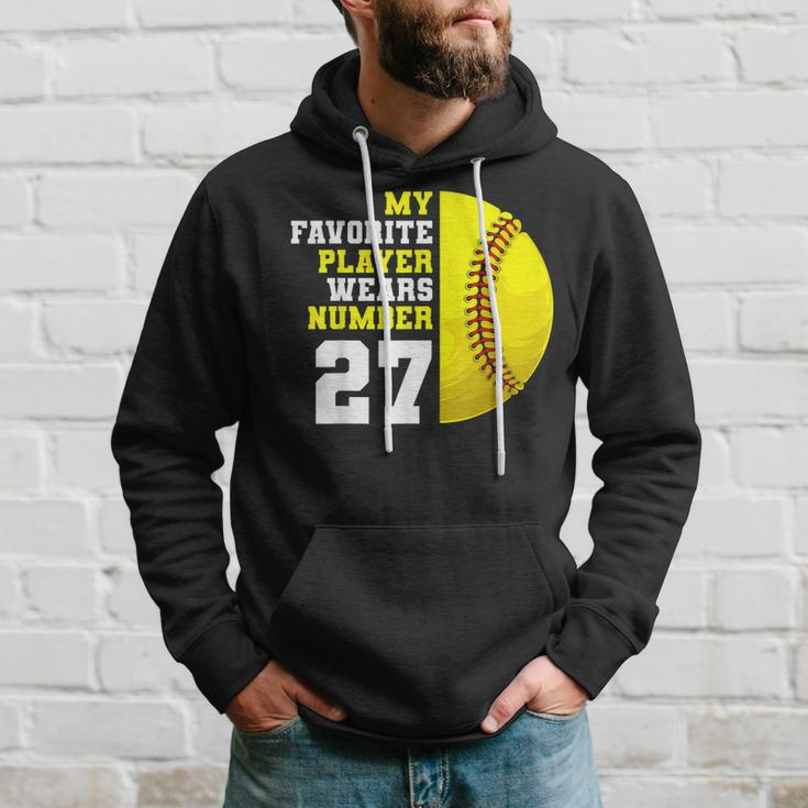 Softball Mom Dad My Favorite Player Wears Number 27 Hoodie Gifts for Him