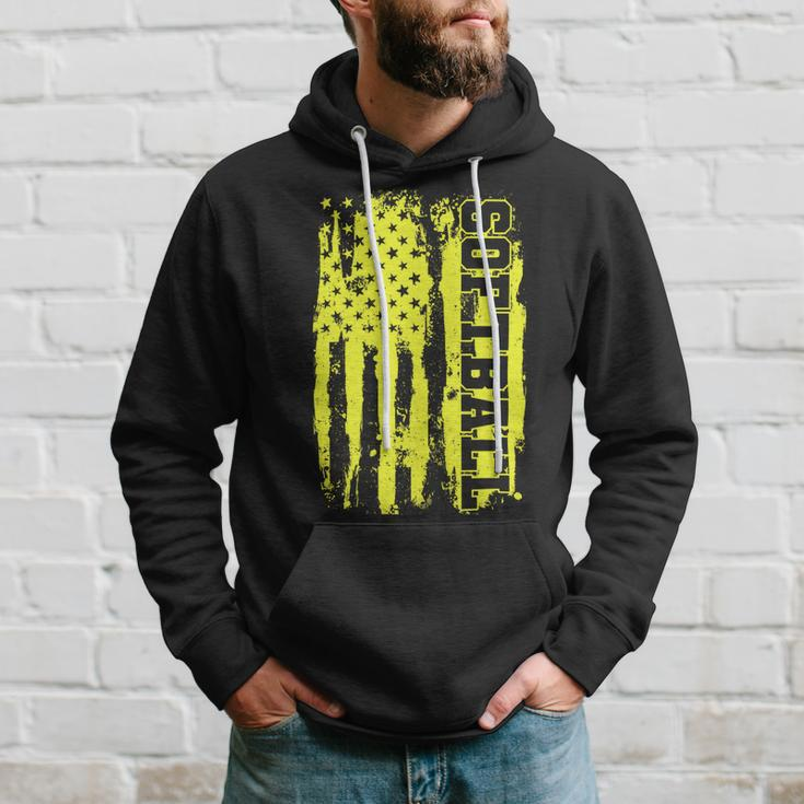Softball Pitcher Hitter Catcher American Flag Hoodie Gifts for Him