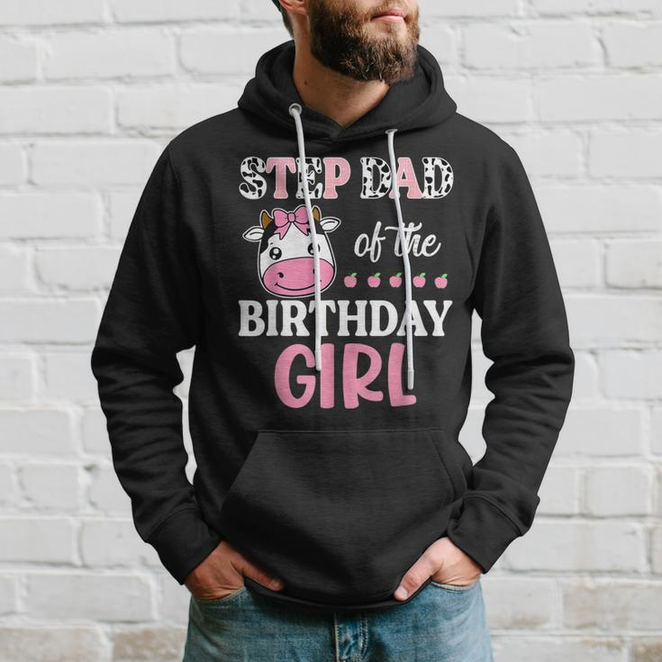 Step Dad Of The Birthday Girl Farming Barnyard Birthday Cow Hoodie Gifts for Him