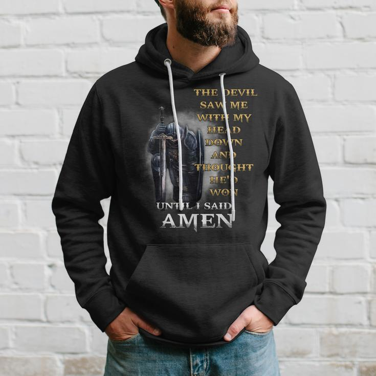 The Devil Saw Me With My Head Down Until I Said Amen Retro Hoodie Gifts for Him