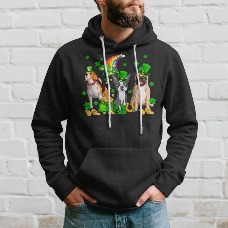 Three St Patricks Day Dogs Beagle Pug French Bulldog Lover Hoodie Gifts for Him