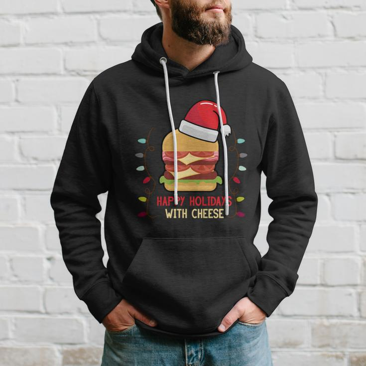 Ugly Christmas Sweater Burger Happy Holidays With Cheese V19 Hoodie Gifts for Him