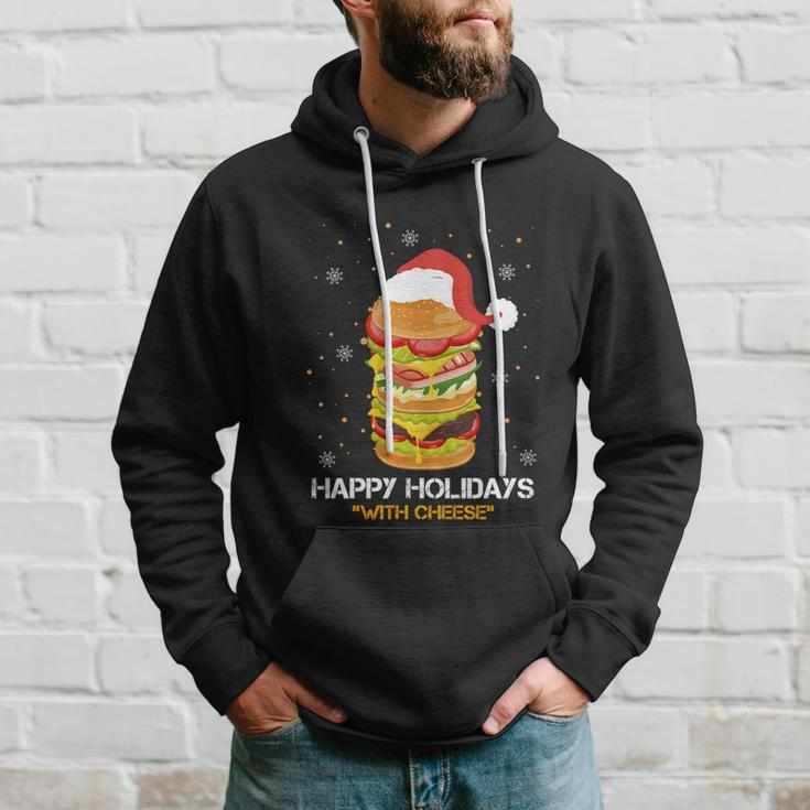 Ugly Christmas Sweater Burger Happy Holidays With Cheese V6 Hoodie Gifts for Him