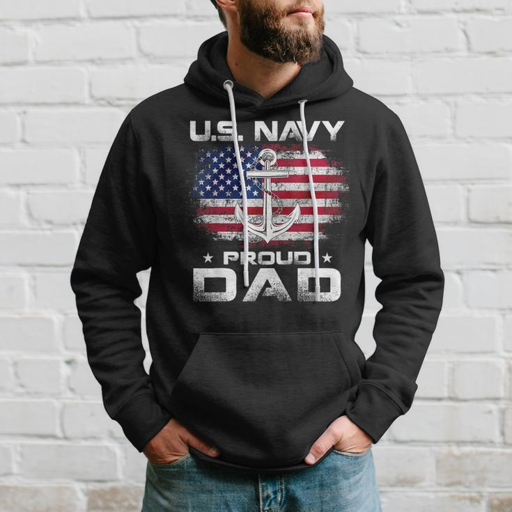 US Navy Proud Dad With American Flag Gift Veteran Day Hoodie Gifts for Him