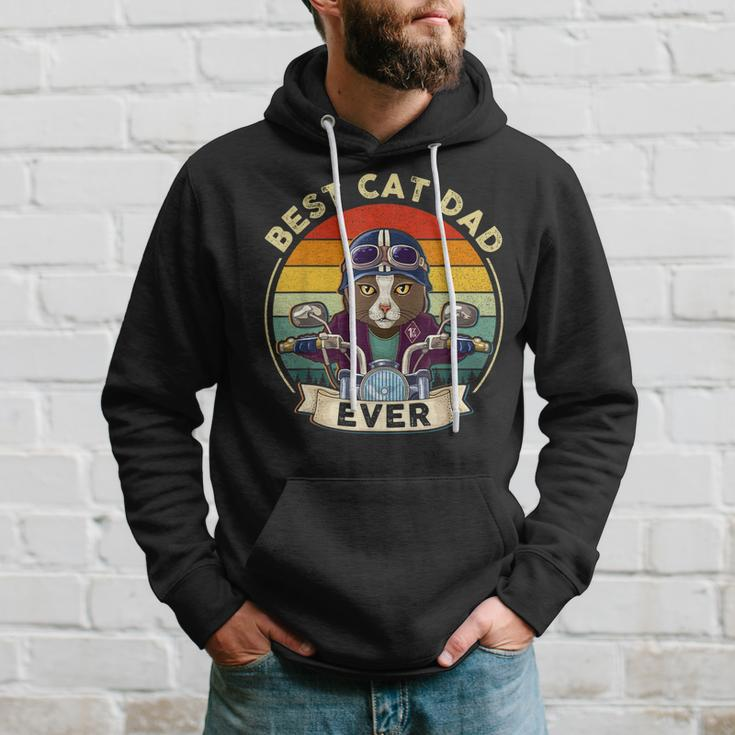 Vintage Best Cat Dad Ever Cat Riding Motorcycle Fathers Day Hoodie Gifts for Him