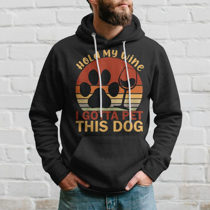Vintage Hold My Wine I Gotta Pet This Dog Adoption Dad Mom Hoodie Gifts for Him