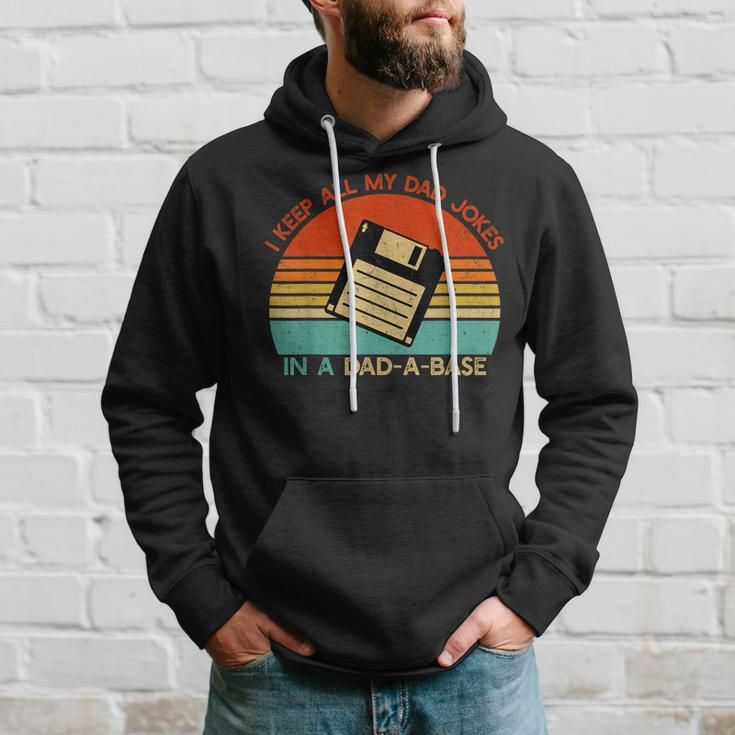 Vintage I Keep All My Dad Jokes In A Dad-A-Base Men Quote Hoodie Gifts for Him