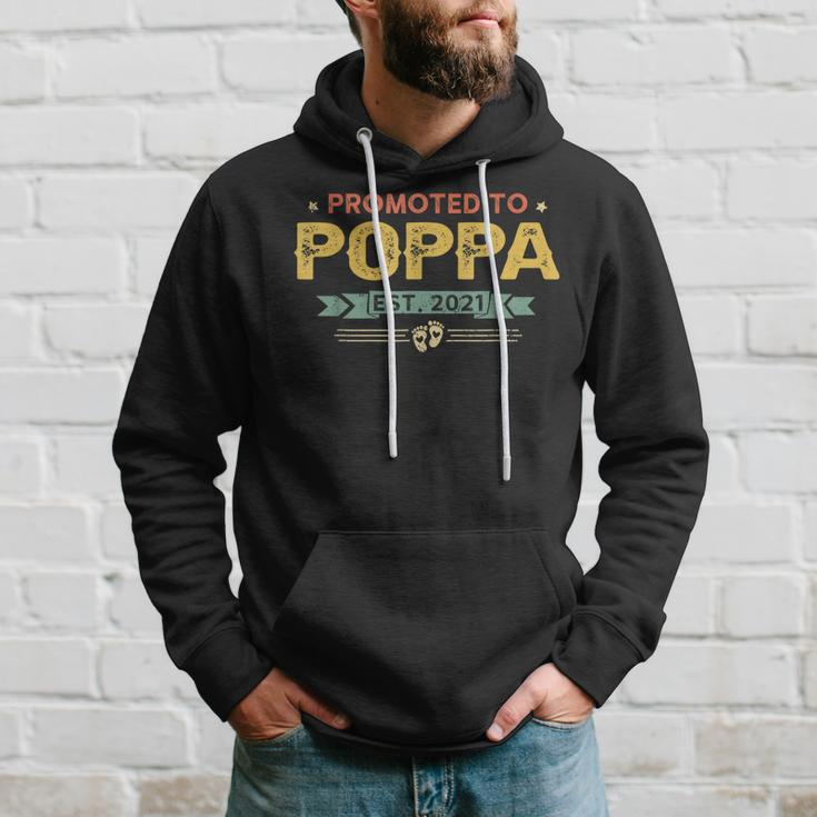 Vintage New Grandpa Promoted To Poppa Est2021 New Baby Hoodie Gifts for Him