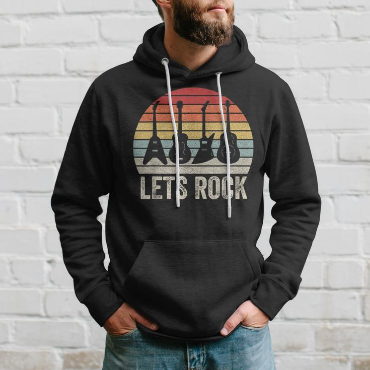 Vintage Retro Lets Rock Rock And Roll Guitar Music Hoodie Gifts for Him