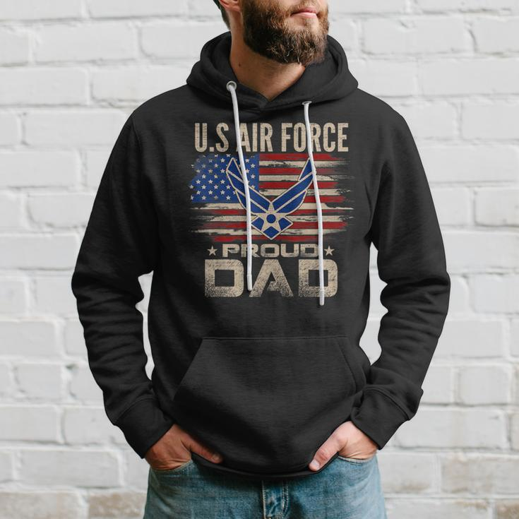 Vintage US Air Force Proud Dad With American Flag Hoodie Gifts for Him