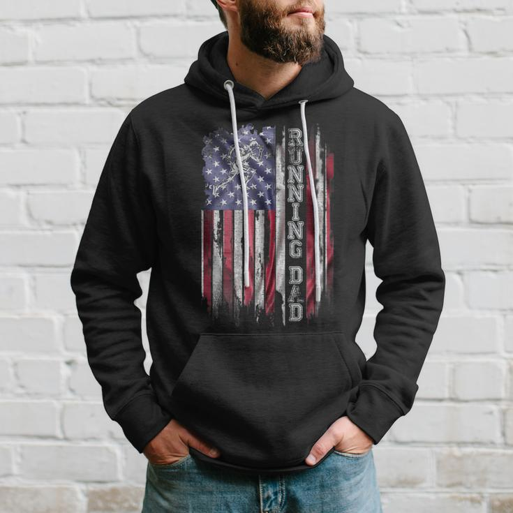 Vintage Usa Flag Proud Running Dad Runner Silhouette Funny Hoodie Gifts for Him