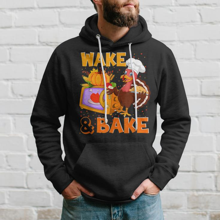 Wake Bake Turkey Feast Meal Dinner Chef Funny Thanksgiving Hoodie Gifts for Him