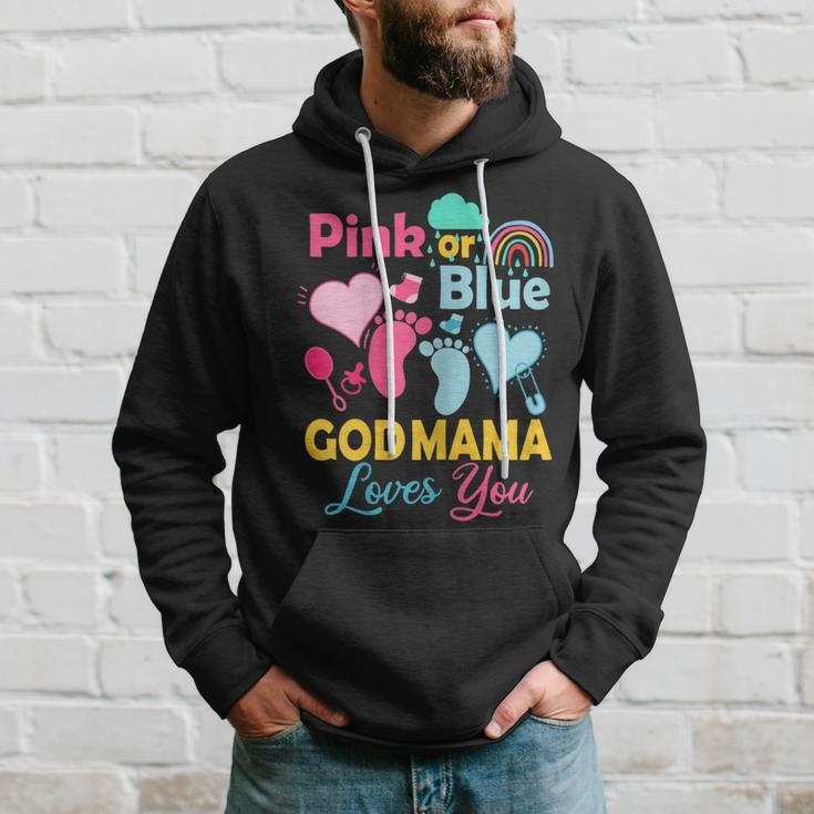 Womens Pink Or Blue God Mama Loves You Gender Reveal Baby Hoodie Gifts for Him