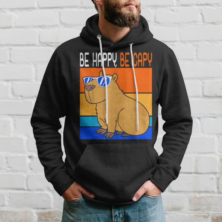 Zoo Animal Retro Rodent Funny Capybara Be Happy Be Capy Hoodie Gifts for Him