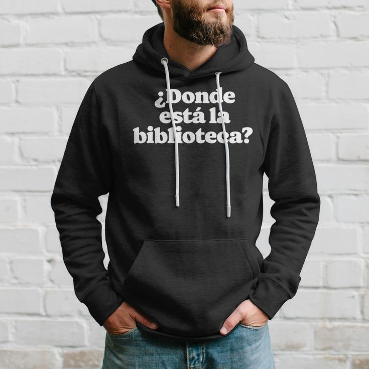 ¿Donde Está La Biblioteca Funny Spanish Saying Minimalist Men Hoodie Graphic Print Hooded Sweatshirt Gifts for Him