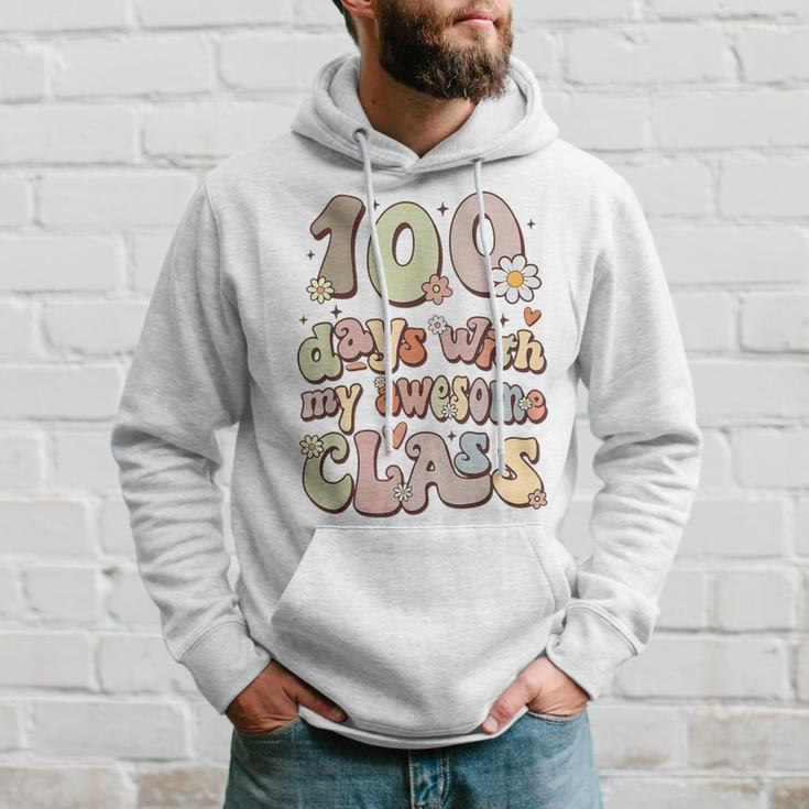 100 Days With My Awesome Class Retro Teacher Women Girls Hoodie Gifts for Him