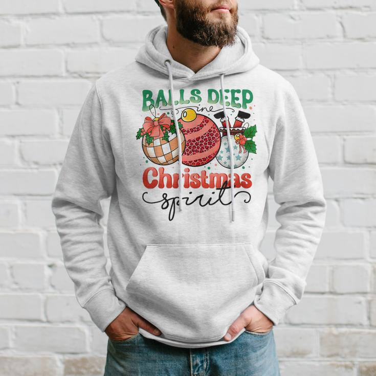 Balls Deep In Christmas Spirit Funny Santa Xmas Holiday Men Hoodie Graphic Print Hooded Sweatshirt Gifts for Him