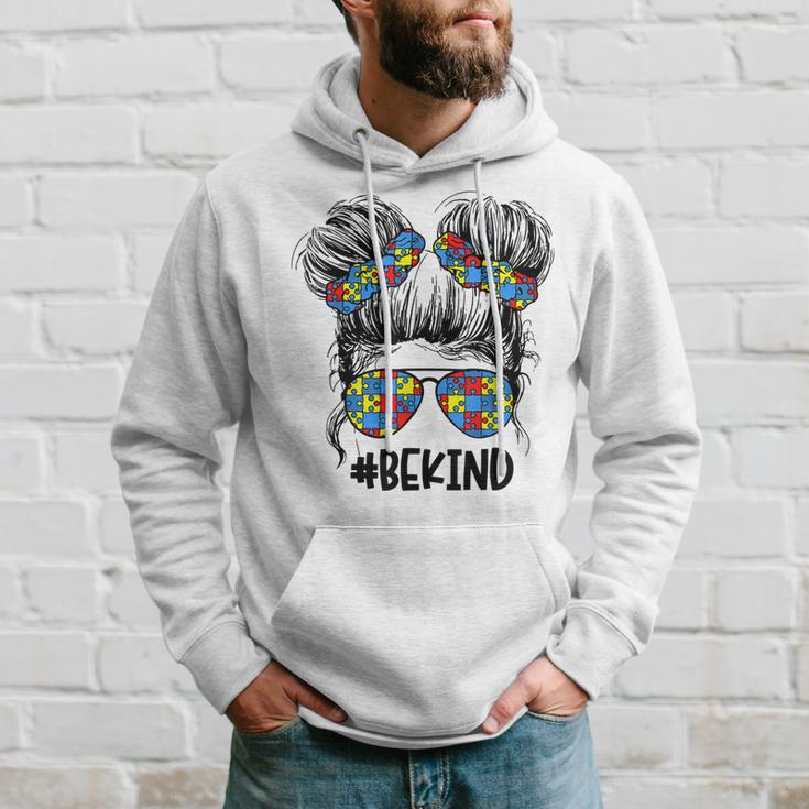 Be Kind Messy Bun Girls Kids Autism Awareness Kindness Month Hoodie Gifts for Him