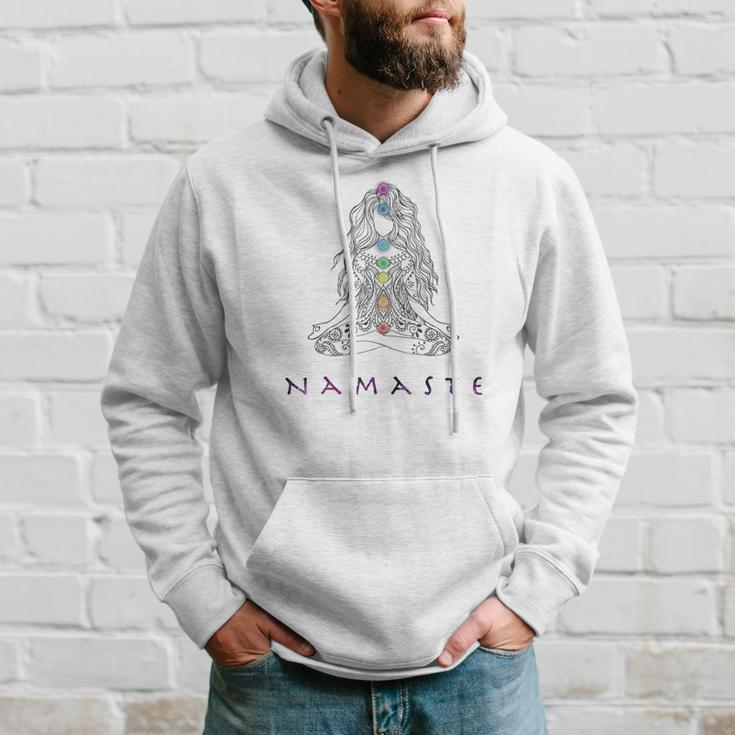 Chakra Meditation Herren Hoodie mit Namaste-Schriftzug, Spirituelles Design Geschenke für Ihn
