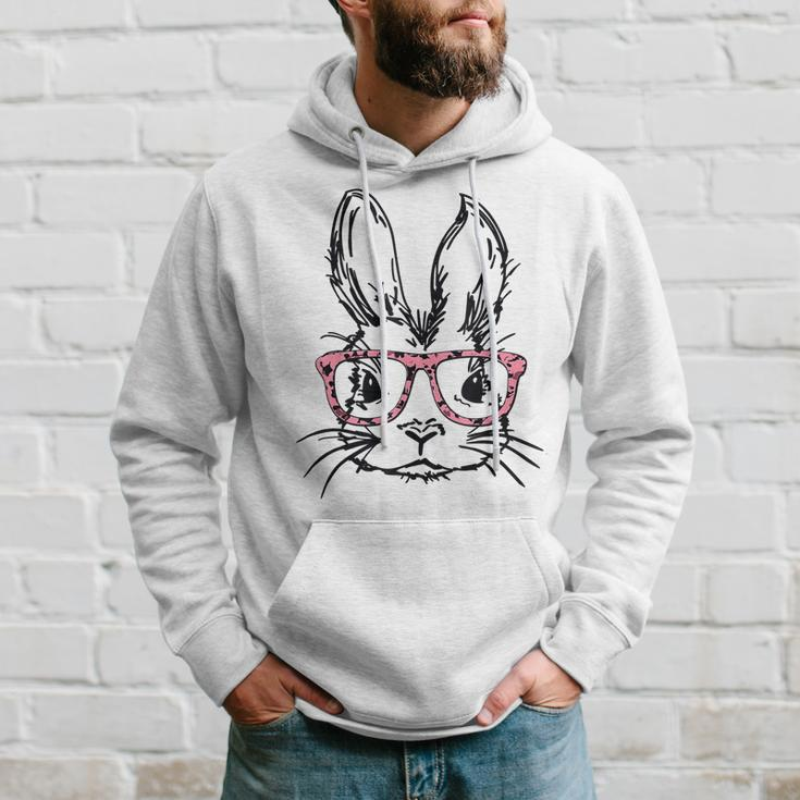 Cute Bunny With Glasses Leopard Print Easter Bunny Face Hoodie Gifts for Him