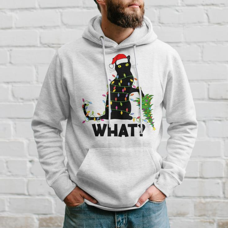 Funny Black Cat Pushing Christmas Tree Over Cat Christmas Men Hoodie Graphic Print Hooded Sweatshirt Gifts for Him