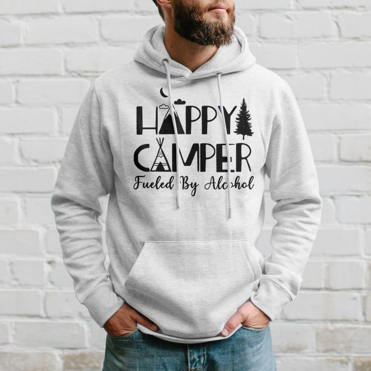 Happy Camper Fueled By Alcohol Camping Drinking Party Hoodie Gifts for Him