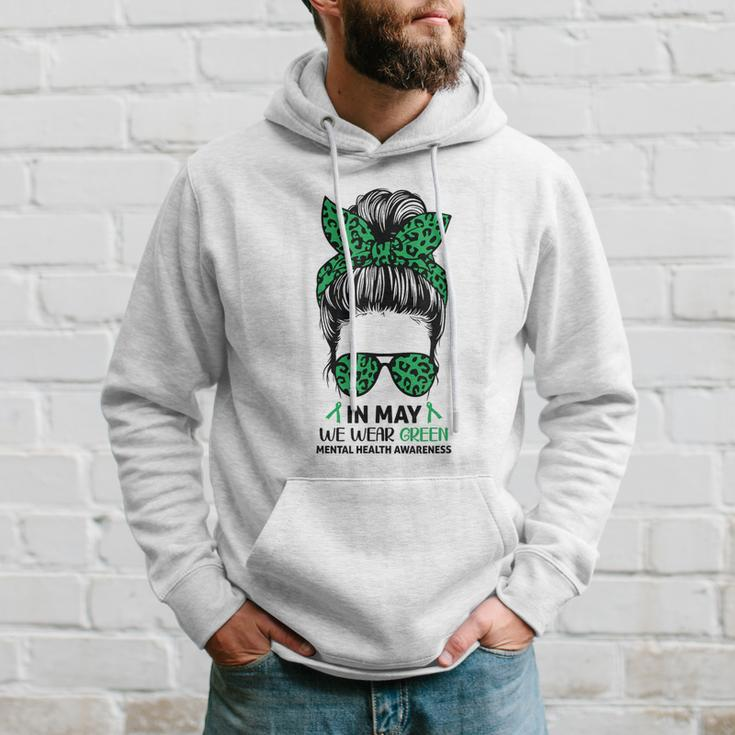 Messy Bun In May We Wear Green Mental Health Awareness Month Hoodie Gifts for Him