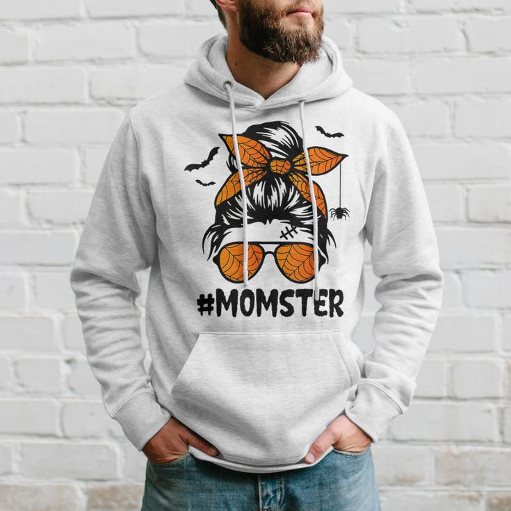 Momster For Women Halloween Mom Messy Bun Leopard  Men Hoodie Graphic Print Hooded Sweatshirt Gifts for Him