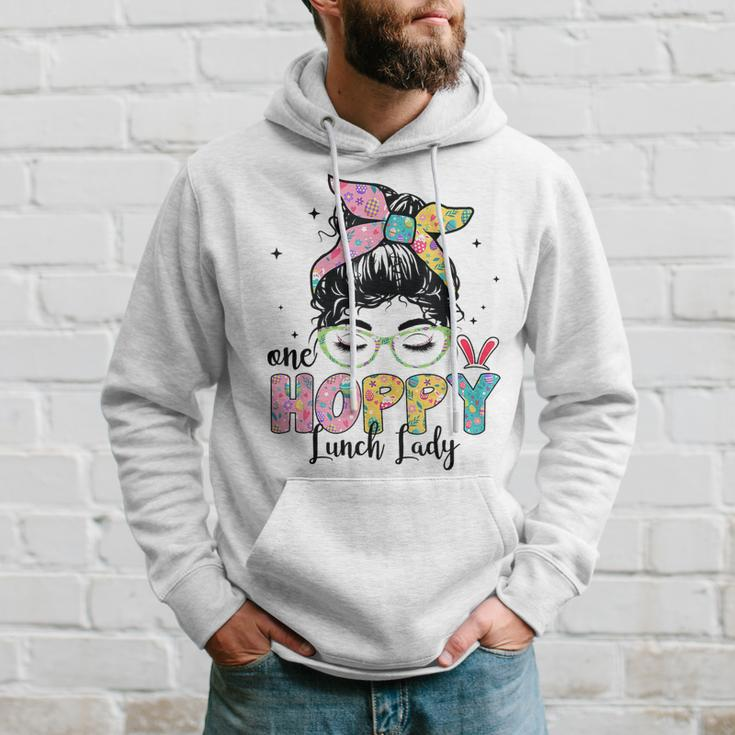 One Hoppy Lunch Lady Messy Bun Easter Day Women Hoodie Gifts for Him