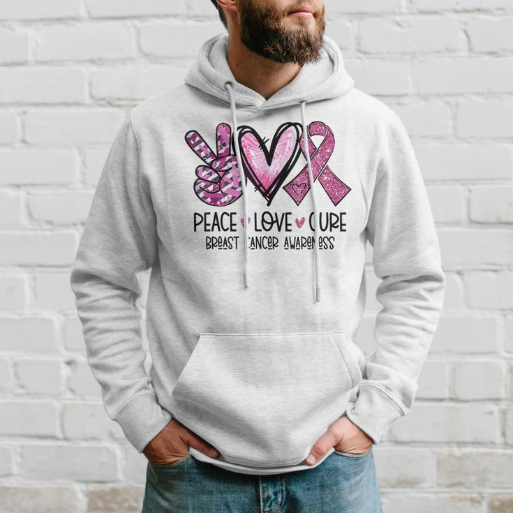 Peace Love Cure Pink Ribbon Cancer Breast Awareness Hoodie Gifts for Him