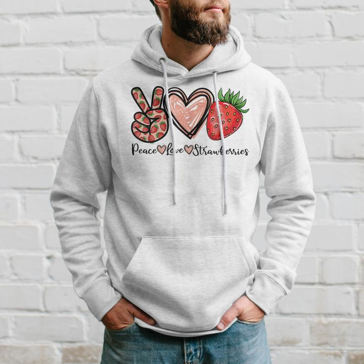 Peace Love Strawberry Farmer Strawberries Lover Berry Fruits Hoodie Gifts for Him