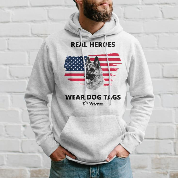 Real Heroes Wear Dog Tags - K9 Veteran Military Dog Men Hoodie Graphic Print Hooded Sweatshirt Gifts for Him