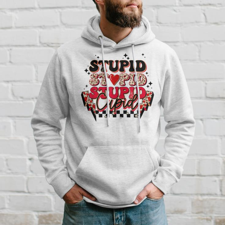 Stupid Cupid Retro Groovy Valentines Day Lightning Bolt Hoodie Gifts for Him